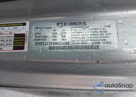 2009 Smart Fortwo Brabus/Passion/Pure from USA, damaged, VIN WMEEJ31X49K226366